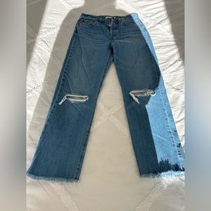 Levi’s Wedgie Straight Medium Wash Distressed High-Rise Cropped Jeans - Size 28